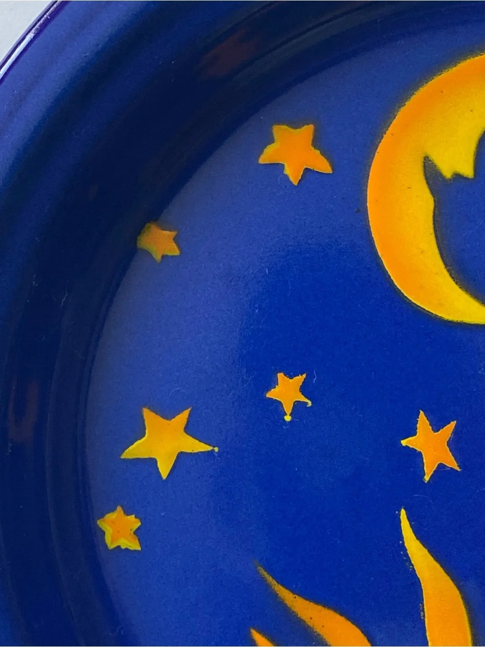Vintage Kockums Sweden Enamelware 2 Plates Celestial Sun Noon Stars 8.75” Blue